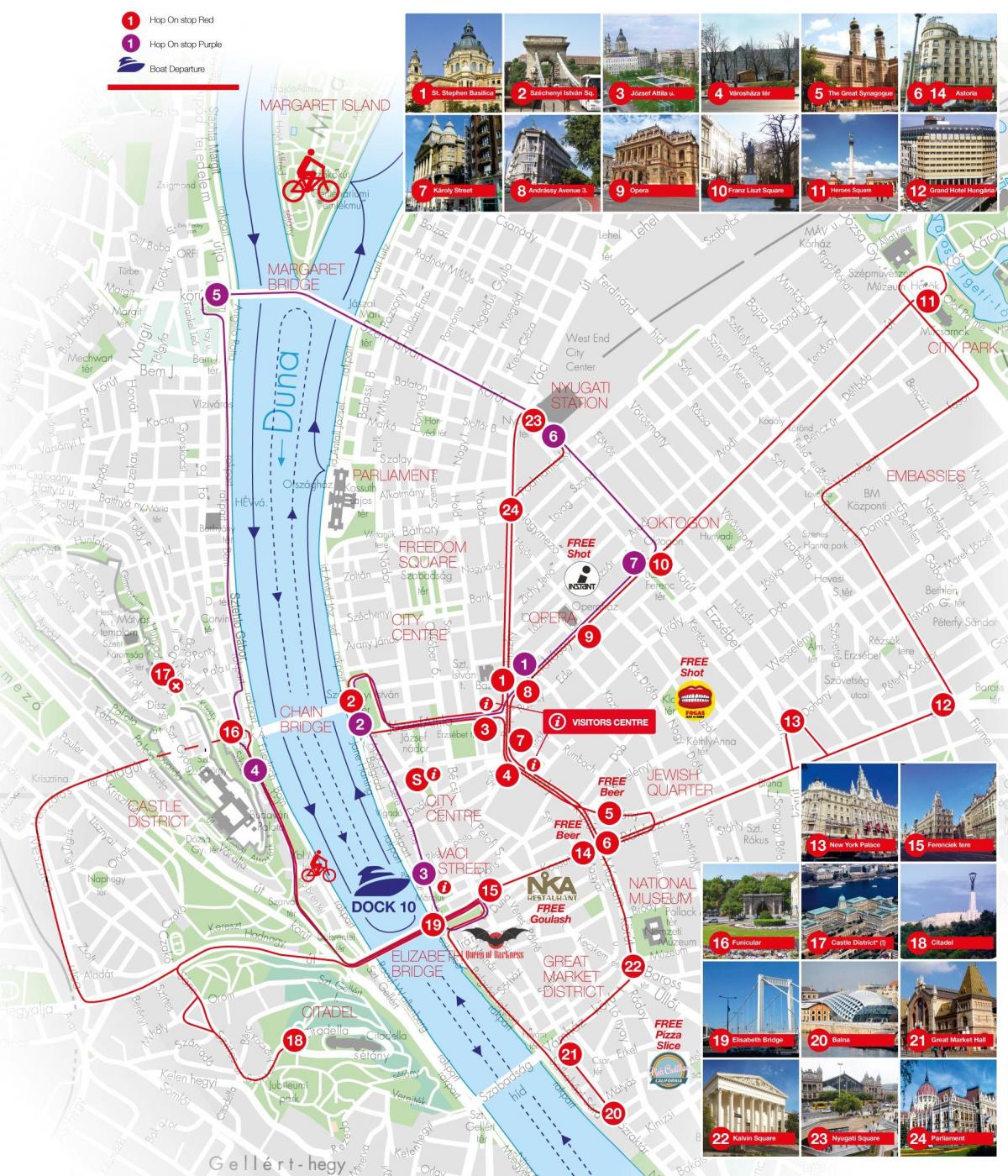 Plan du Hop On Hop Off bus tours de Budapest
