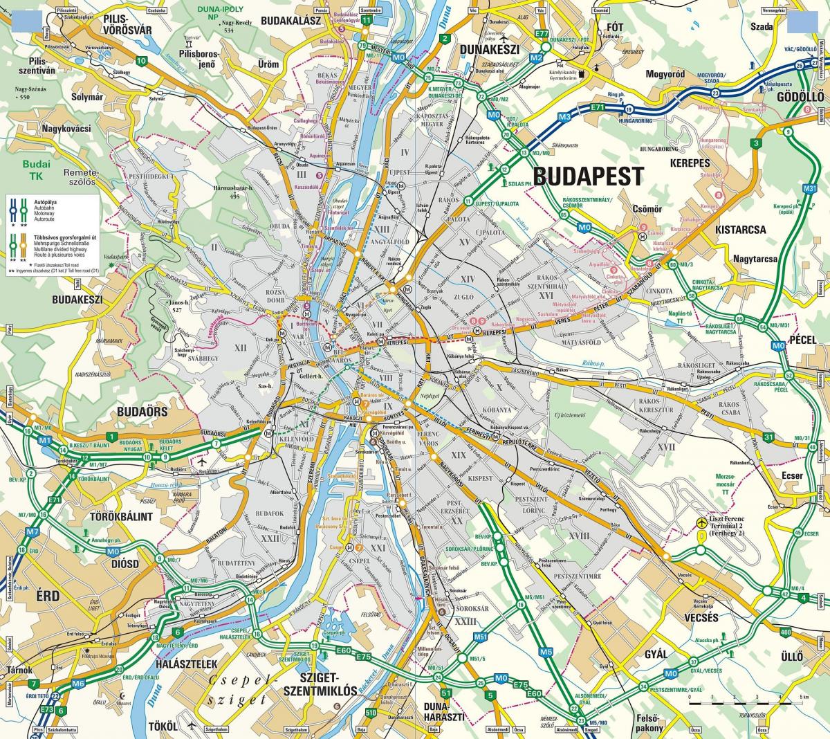 Plan des routes de Budapest